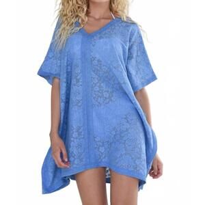 NEW MOLLY BRACKEN caftan v-neck cover up dress in blue